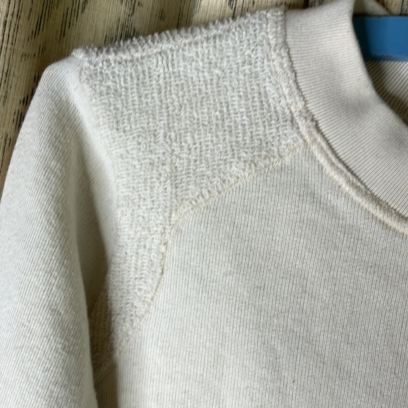 THEORY SIZE SMALL CREW SWEATSHIRT cream ivory reverse fleece detail 💯 cotton - Picture 2 of 8